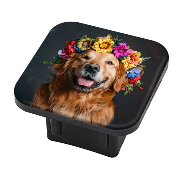 Hitch Cover Fits For 2-Inch Hitch,Golden Retriever With A Multicolored Flower Crownrubber Trailer Hitch Cover Tube Plug Insert,Car Exterior Accessories, Receiver Tube Hitch Plug