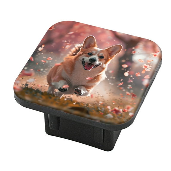 Hitch Cover Fits For 2-Inch Hitch,Happy Corgi Dog Running Through Falling Petals In The Airrubber Trailer Hitch Cover Tube Plug Insert,Car Exterior Accessories, Receiver Tube Hitch Plug