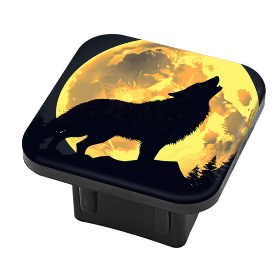 Hitch Cover Fits For 2-Inch Hitch,Howling Wolf Silhouette Against The Backdrop Of Yellow Moonrubber Trailer Hitch Cover Tube Plug Insert,Car Exterior Accessories, Receiver Tube Hitch Plug