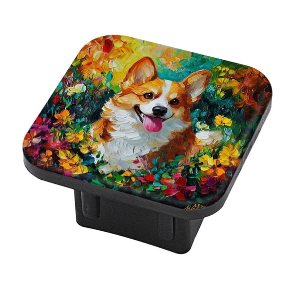 Hitch Cover Fits For 2-Inch Hitch,Jubilant Corgi Surrounded By A Blaze Of Flowersrubber Trailer Hitch Cover Tube Plug Insert,Car Exterior Accessories, Receiver Tube Hitch Plug