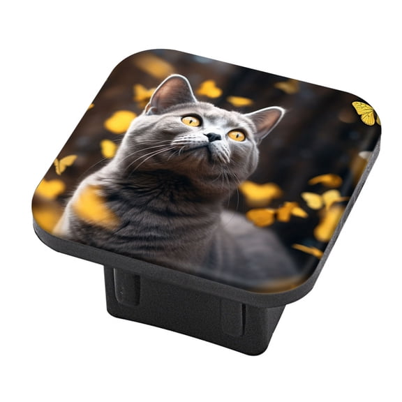 Hitch Cover Fits For 2-Inch Hitch,Portrait Of British Shorthair Cat With Yellow Eyes Looking Uprubber Trailer Hitch Cover Tube Plug Insert,Car Exterior Accessories, Receiver Tube Hitch Plug