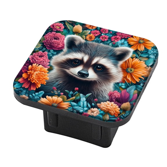 Hitch Cover Fits For 2-Inch Hitch,Raccoon Surrounded By Flowers Illustrationrubber Trailer Hitch Cover Tube Plug Insert,Car Exterior Accessories, Receiver Tube Hitch Plug
