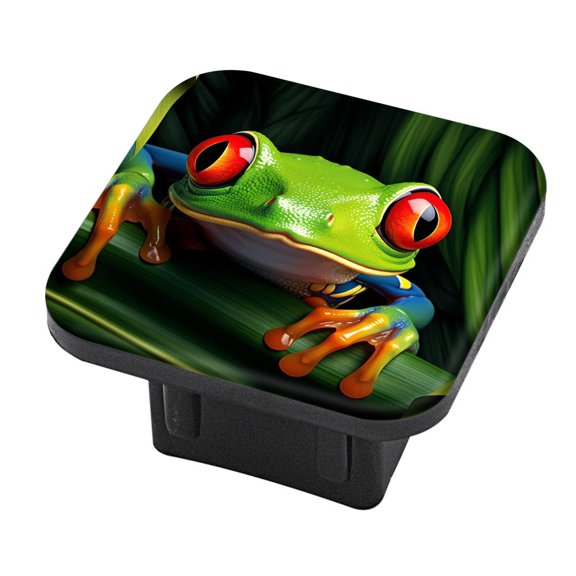 Hitch Cover Fits For 2-Inch Hitch,Red-Eyed Tree Frog Perched On The Edge Of Emerald Green Leafrubber Trailer Hitch Cover Tube Plug Insert,Car Exterior Accessories, Receiver Tube Hitch Plug