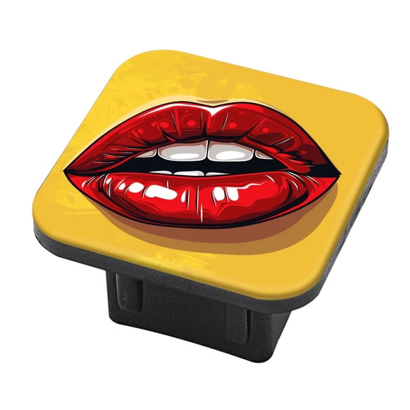 Hitch Cover Fits For 2-Inch Hitch,Red Lips With Sharp Teeth On Yellow Backgroundrubber Trailer Hitch Cover Tube Plug Insert,Car Exterior Accessories, Receiver Tube Hitch Plug