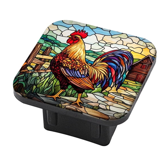 Hitch Cover Fits For 2-Inch Hitch,Rooster In A Village - Themed Stained - Glass Settingrubber Trailer Hitch Cover Tube Plug Insert,Car Exterior Accessories, Receiver Tube Hitch Plug