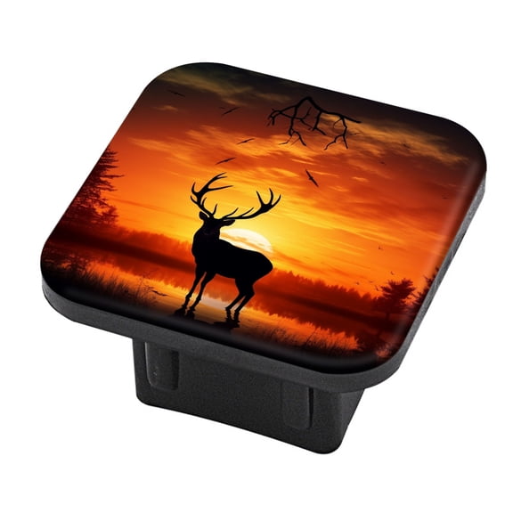 Hitch Cover Fits For 2-Inch Hitch,Silhouette Of Deer Against Sunset, With Forest Lakerubber Trailer Hitch Cover Tube Plug Insert,Car Exterior Accessories, Receiver Tube Hitch Plug