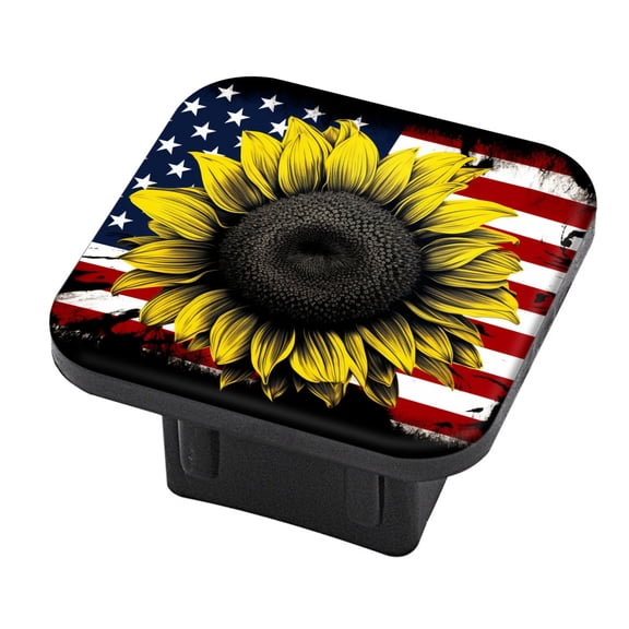 Hitch Cover Fits For 2-Inch Hitch,Sunflower Over A Textured American Flag Backgroundrubber Trailer Hitch Cover Tube Plug Insert,Car Exterior Accessories, Receiver Tube Hitch Plug