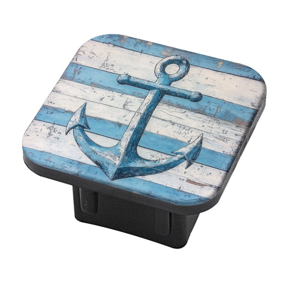 Hitch Cover Fits For 2-Inch Hitch,Vintage - Style Blue Anchor On Striped Woodrubber Trailer Hitch Cover Tube Plug Insert,Car Exterior Accessories, Receiver Tube Hitch Plug