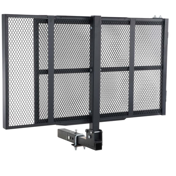 Hitch Mount Cargo Carrier, 45.3" x 25.6" Iron Hitch Cargo Rack with Folding Ramp, Hitch Rack Basket with Stabilizer and Straps, 500LBS Mobility Scooter Carrier Fit 2" Hitch Receiver
