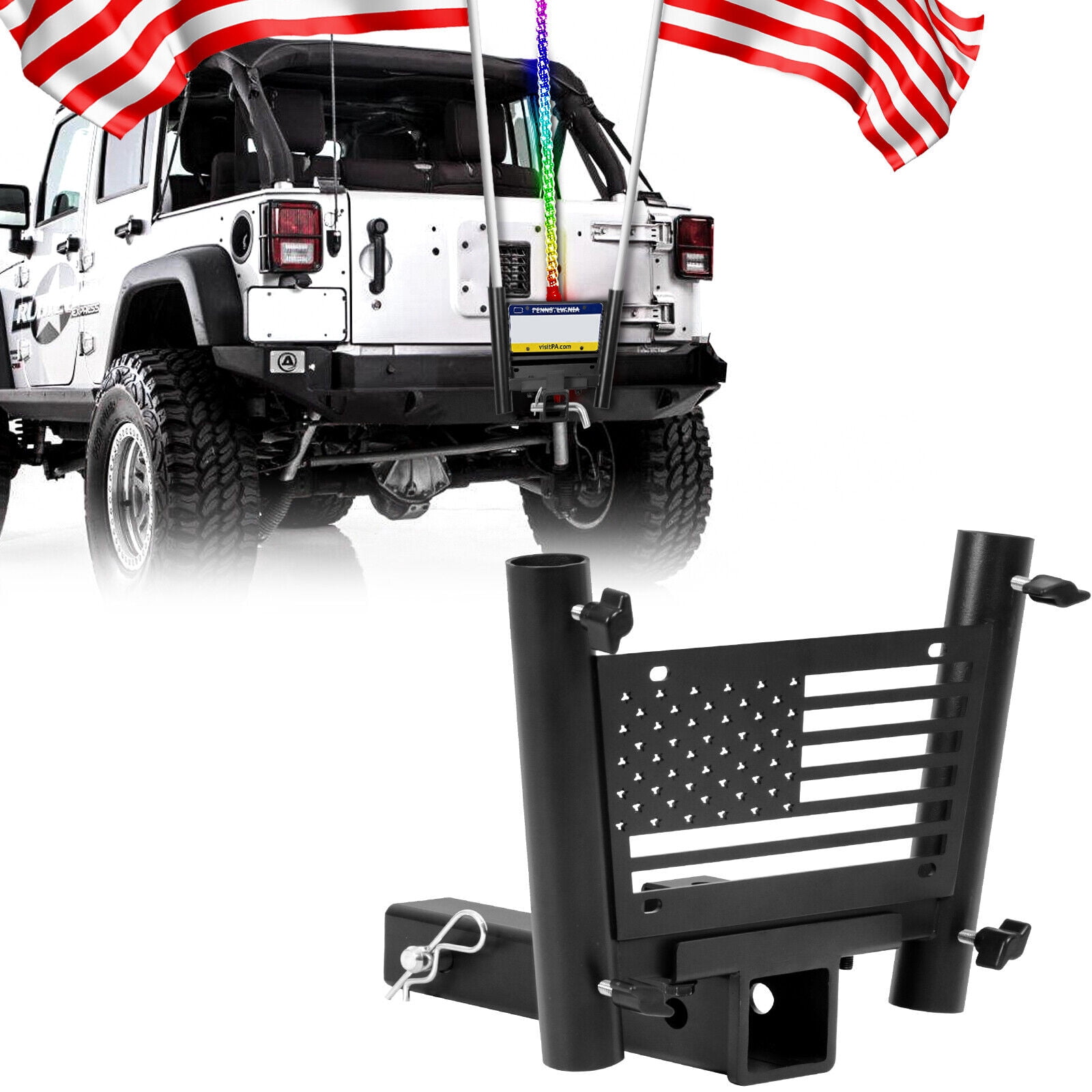 DenForste Hitch Flag Pole Holder, Flagpole Hitch Mount Universal, Fit For 2 Inch Receiver For Jeep Suv Rv Pickup Truck Camper Trailer