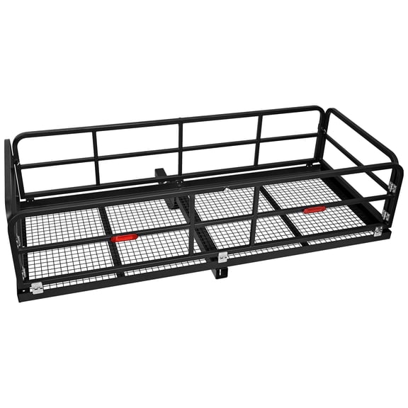 Hitch-Mounted Cargo Basket, 750 lbs Folding Hitch Mount Cargo Basket for 2" Receiver with Wheels, Heavy-Duty Luggage Storage for SUV, RV, Truck, and Trailer