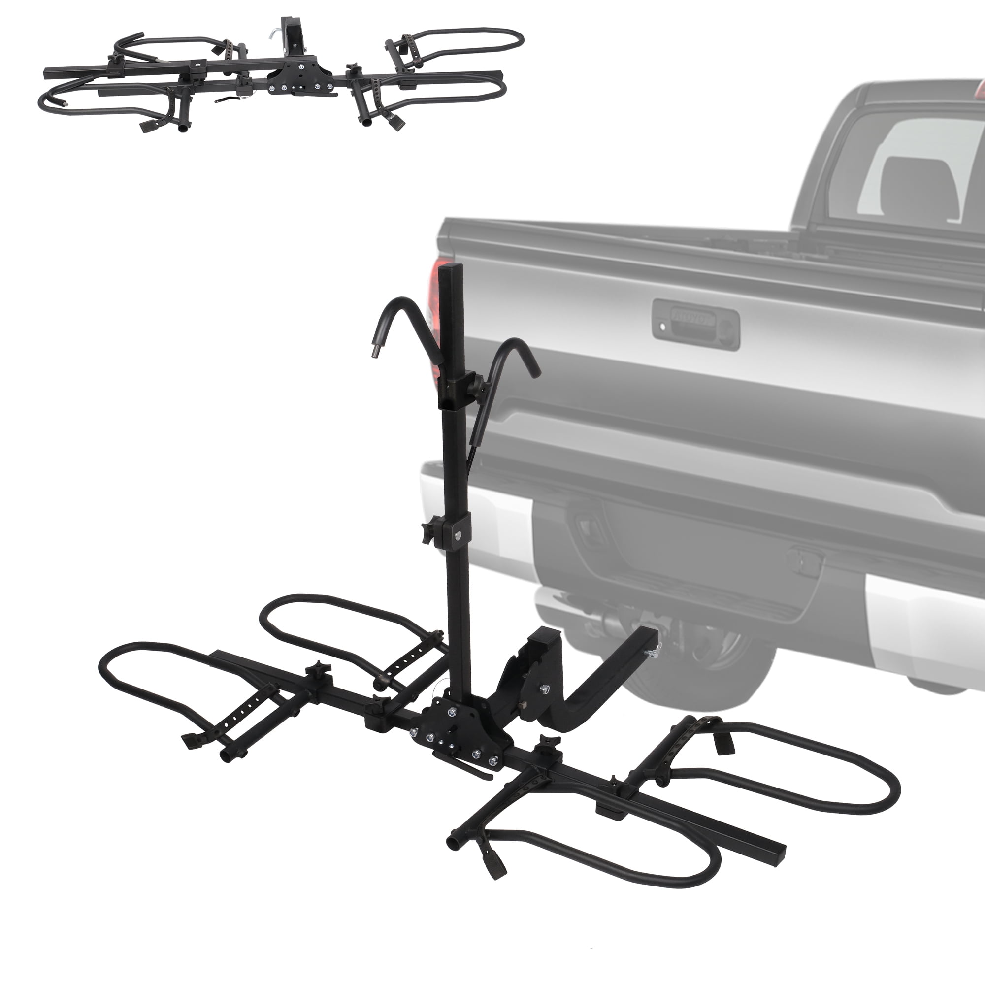 Hitch Mounted Foldable Bike Rack for 2 Bikes, Smart Tilting, Platform