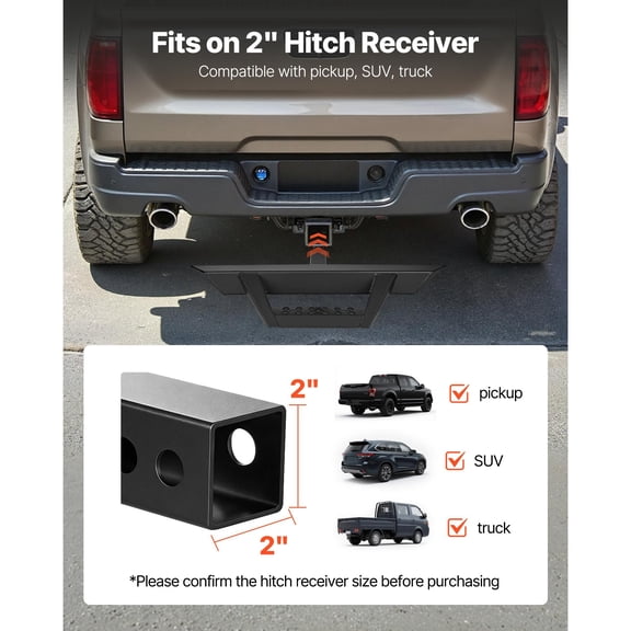 Hitch Step for 2 Inch Receiver, Universal Rear Bumper Guard Protector with 300 LBS Load Capacity, Non-Slip Tow Hitch Step with Pin Lock and Stabilizer, Fit for Truck, SUV, Pickup, Trailer