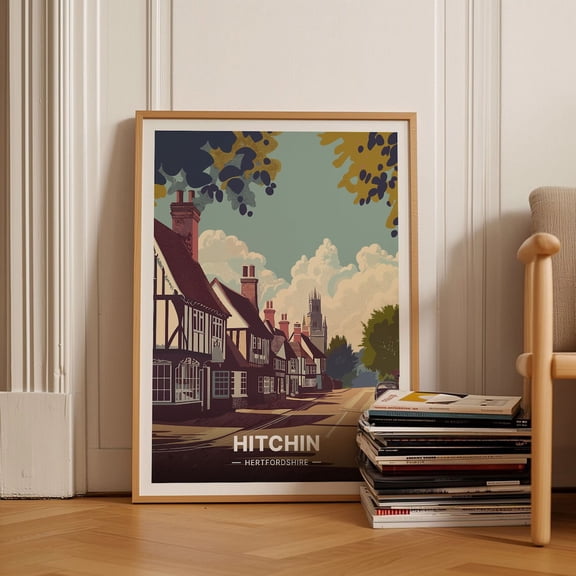 Hitchin Hertfordshire Travel Art, Uk High Street & Luton Town Poster, Chilterns Railway-Inspired Retro Wall Decor Wall Art, Modern Wall Decor, 12x18 UNFRAMED