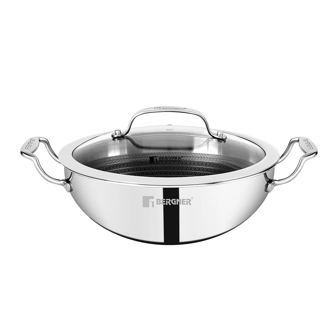 Kadai Wok Fonte avec Couvercle - Noir - 31cm