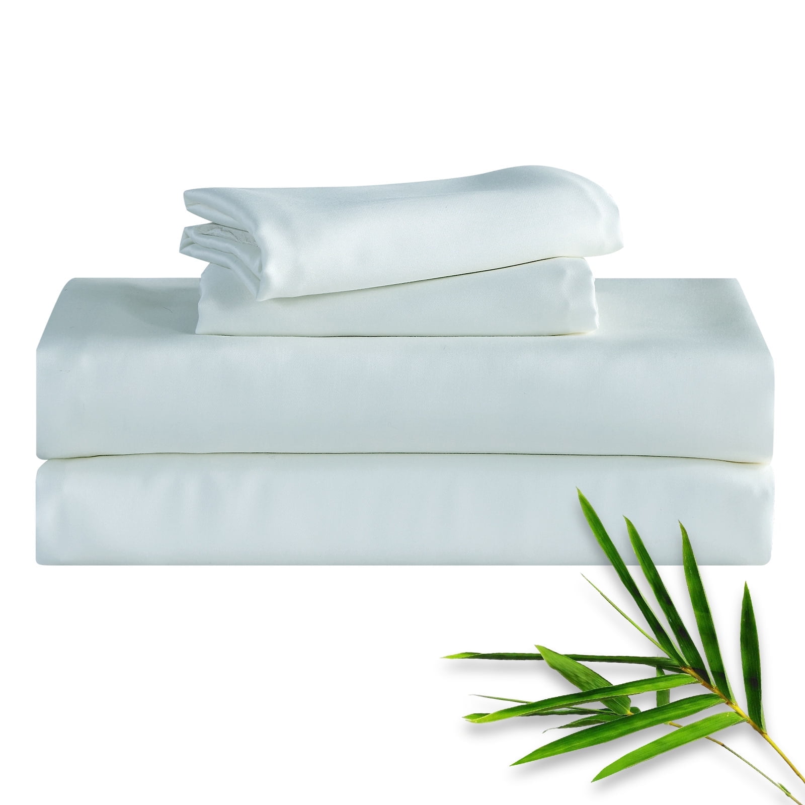 Hitime 4PC Bamboo Full Sheet Set, Deep Pocket Fit 16", Breathable Super Soft Luxury Hotel Style Home Decor Full Size Sheet Set, Gift for Women, Men - 2 Pillowcases, 1 Flat Sheet, 1 Fitted Sheet