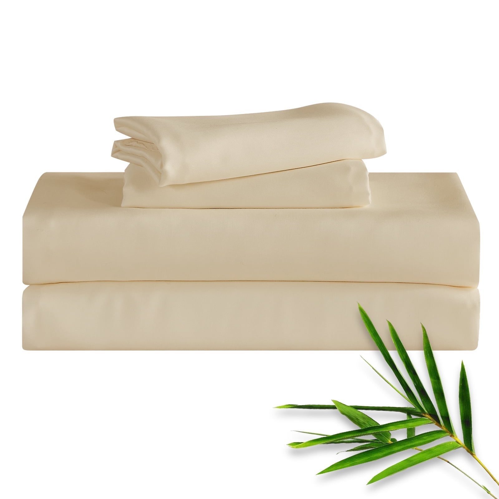 Hitime 4PC Bamboo Queen Sheet Set, Deep Pocket Fit 16", Breathable Super Soft Luxury Hotel Style Home Decor Queen Size Sheet Set, Gift for Women, Men - 2 Pillowcases, 1 Flat Sheet, 1 Fitted Sheet