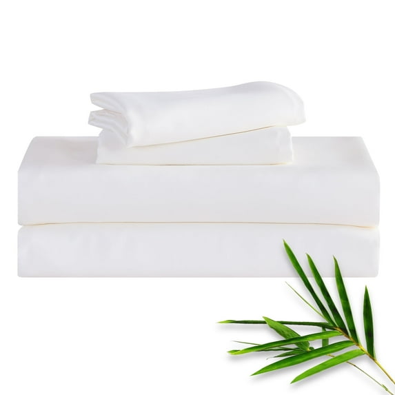 Hitime 4PC Bamboo Queen Sheet Set, Deep Pocket Fit 16", Breathable Super Soft Luxury Hotel Style Home Decor Queen Size Sheet Set, Gift for Women, Men - 2 Pillowcases, 1 Flat Sheet, 1 Fitted Sheet