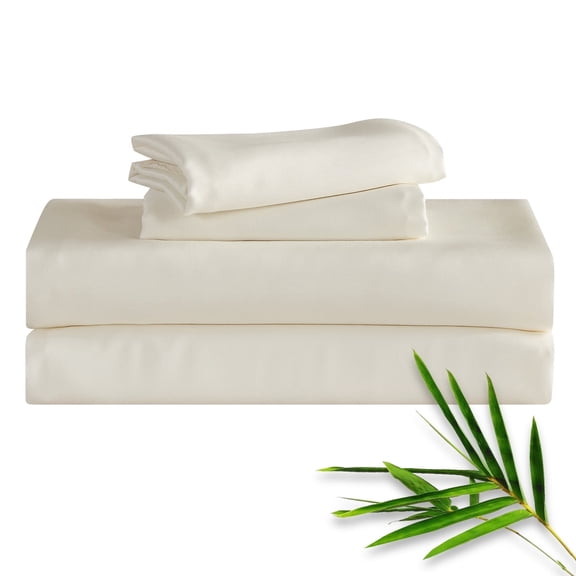 Hitime 4PC Bamboo Queen Sheet Set, Deep Pocket Fit 16", Breathable Super Soft Luxury Hotel Style Home Decor Queen Size Sheet Set, Gift for Women, Men - 2 Pillowcases, 1 Flat Sheet, 1 Fitted Sheet