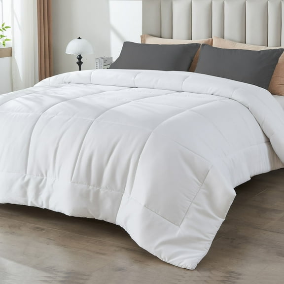 Hitime All Season Comforter Duvet Insert White King Size Down Alternative Bedding (White, King - 102" x 90")
