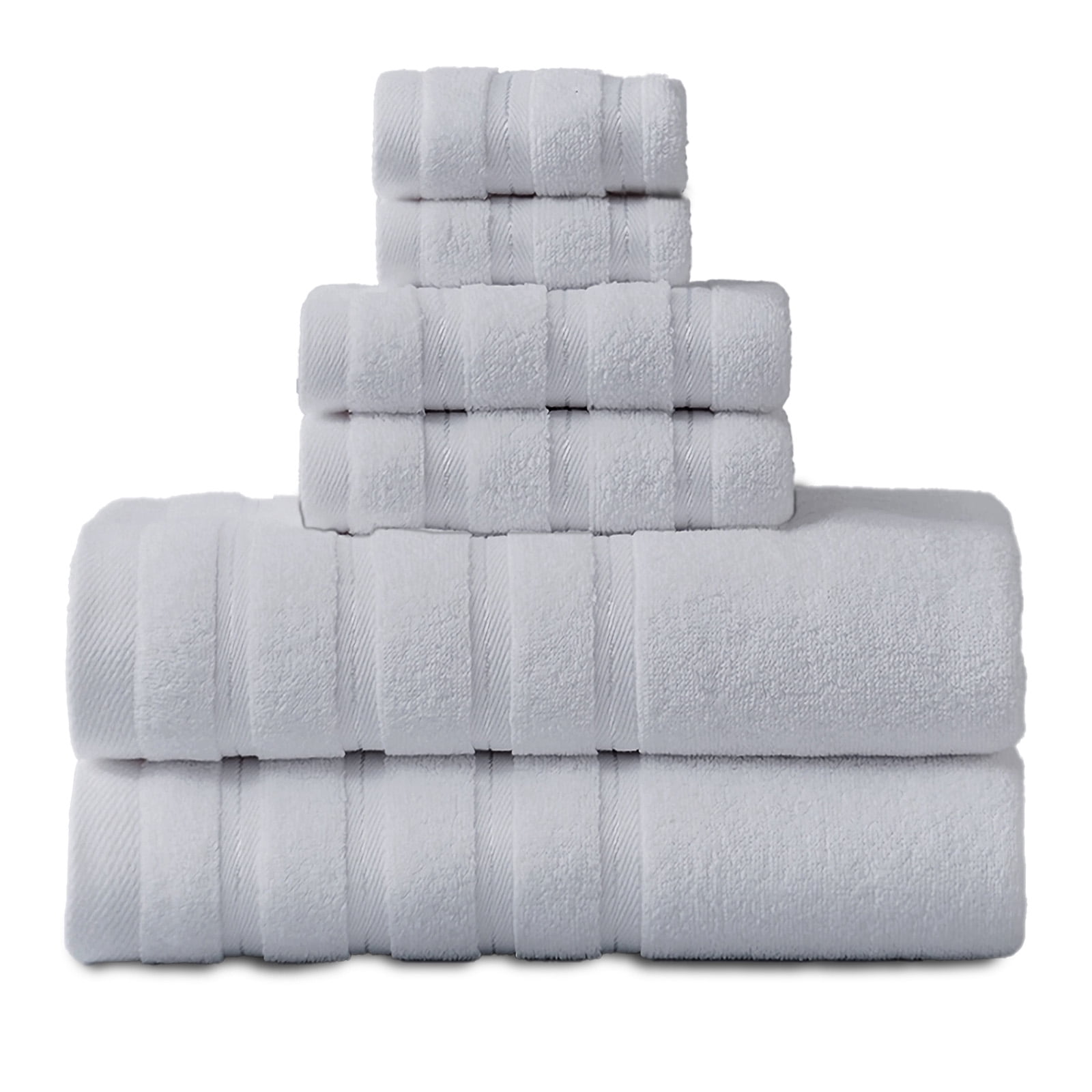 Hitime Bath Towel Sets of 6 Pieces, 2 Bath Towels 2 Hand Towels 2 Washcloths, 100% Cotton Highly Absorbent Towels for Bathroom, Gym, Hotel