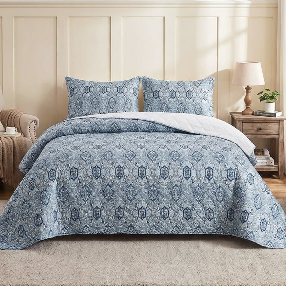 Hitime Luxury Printed Quilt Set King Size, Lightweight Comforter Set, Oversized Bedspread Coverlet Quilted Bedding Set, with 2 Matching Pillowcases, for All Season