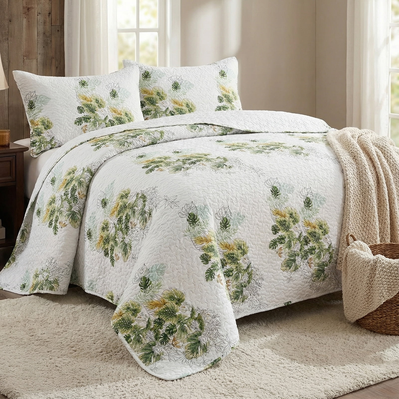 Hitime Luxury Printed Quilt Set Queen Size, Lightweight Comforter Set, Oversized Bedspread Coverlet Quilted Bedding Set, with 2 Matching Pillowcases, for All Season