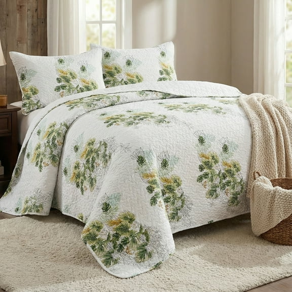 Hitime Luxury Printed Quilt Set Queen Size, Lightweight Comforter Set, Oversized Bedspread Coverlet Quilted Bedding Set, with 2 Matching Pillowcases, for All Season