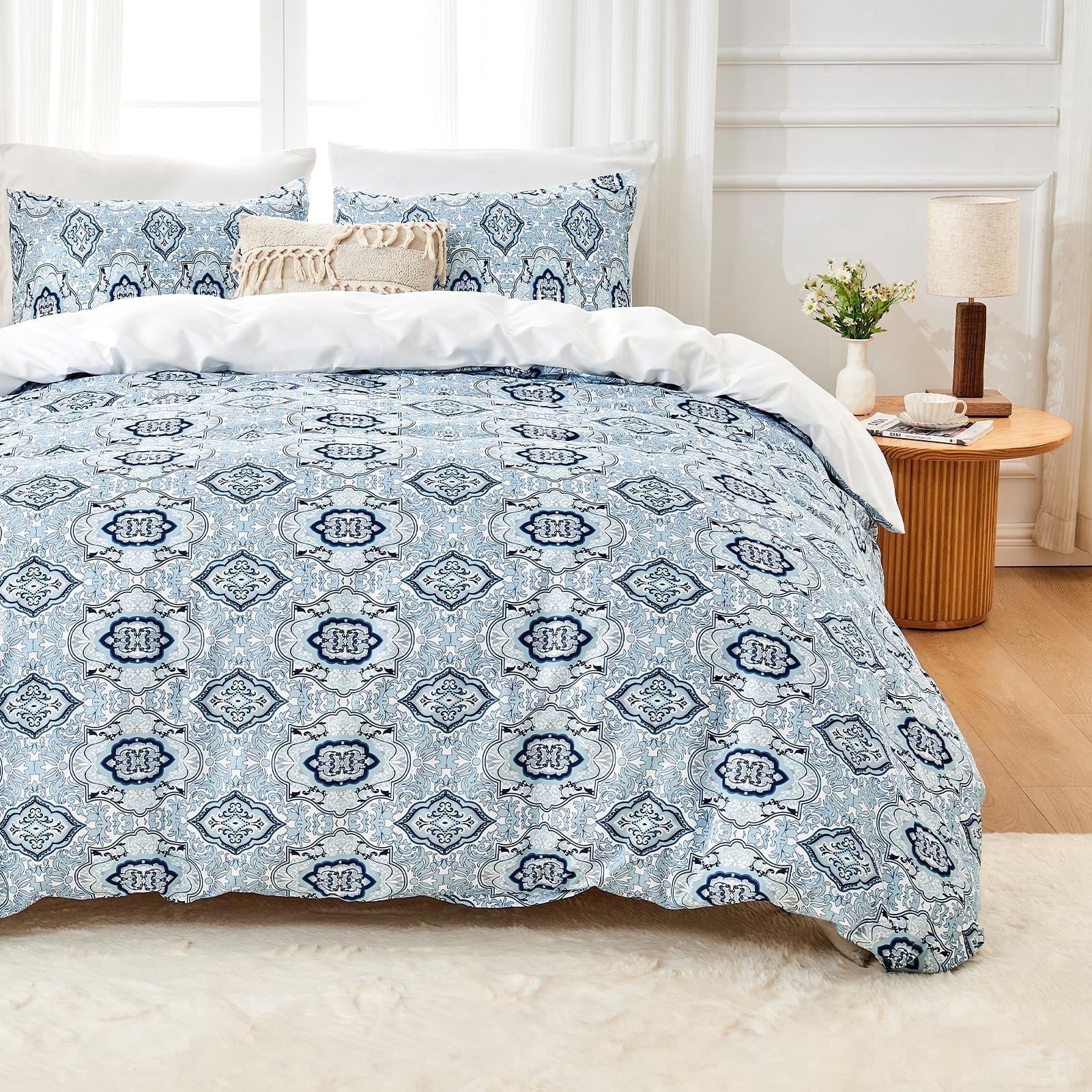 Hitime Queen Duvet Cover Set, Soft & Breathable Microfiber 3 Pieces Queen Bedding Sets, Pattern Queen Comfy Duvet Cover Set, with Zipper Closure (Queen)