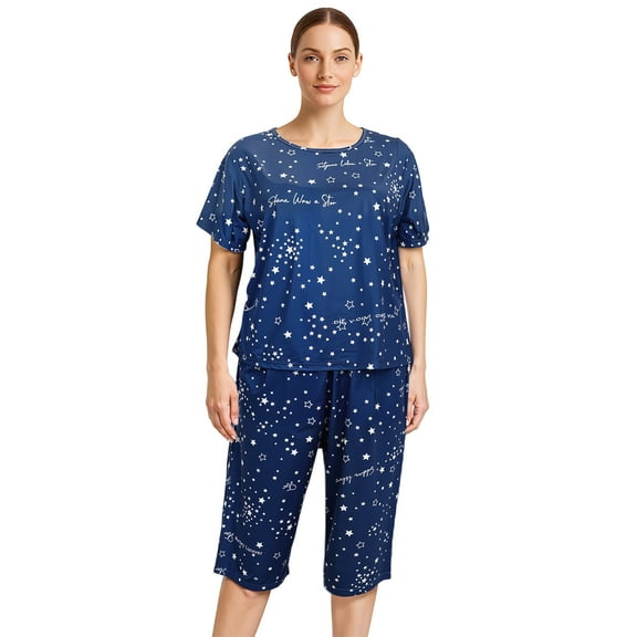 Hitime Silk Womens Pajamas Set Button Down Summer Sleepwear Short Sleeve Breathable Nightwear Loungewear Set