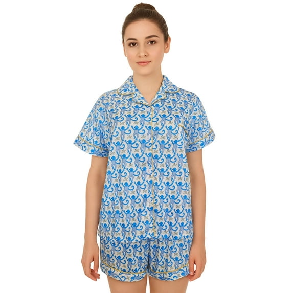 Hitime Milk Silk Womens Pajamas Set Button Down Summer Sleepwear Short Sleeve Breathable Nightwear Loungewear Set, Size XXS