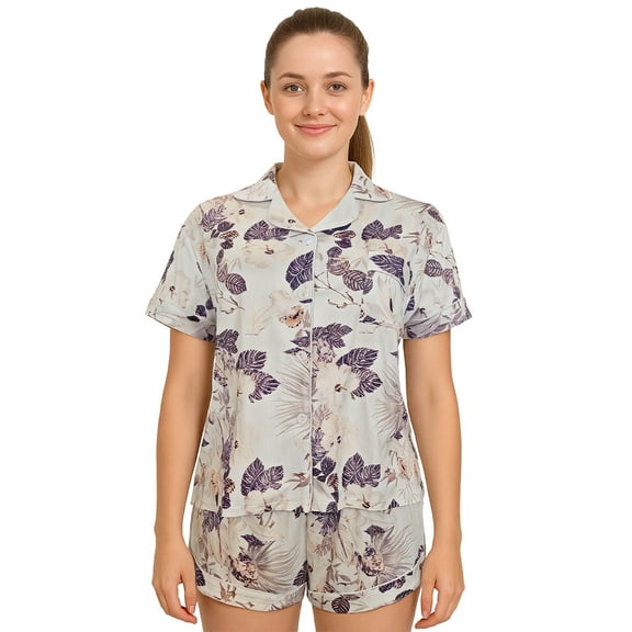 Hitime Milk Silk Womens Pajamas Set Button Down Summer Sleepwear Short Sleeve Breathable Nightwear Loungewear Set, Size XL