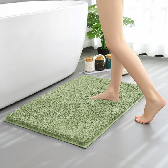 Hitime Soft Chenille Bath Rug Mat 24" x 36" Quick Dry Machine Washable Bathroom Runner - Ultra Absorbent Non-Slip Backing - Sage Green