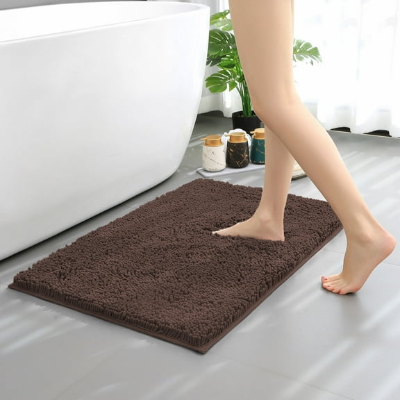 Hitime Soft Chenille Bath Rug Mat 20" x 32" Quick Dry Machine Washable Bathroom Runner - Ultra Absorbent Non-Slip Backing - Brown