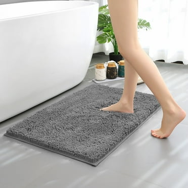 Hitime Soft Chenille Bath Rug Mat Grey 20" x 32" Quick Dry Machine Washable Bathroom Runner - Ultra Absorbent Non-Slip Backing - Dark Gray