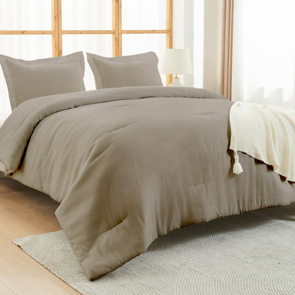 Hitime Ultra Soft Beige Twin Size Comforter Set 3 Pieces Gentle Down Alternative Bedding 1 Lightweight Comforter and 2 Pillowcases
