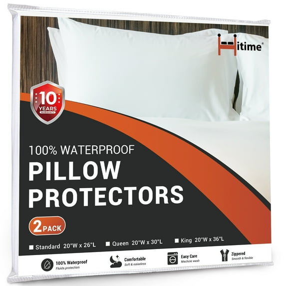 Hitime Waterproof Pillow Protectors with Zipper - King Size Cooling Microfiber Rayon Pillow Case Cover, Bed Bug Pillow Cover, Zippered Plastic Pillowcase (2 Packs, King 20"x36")