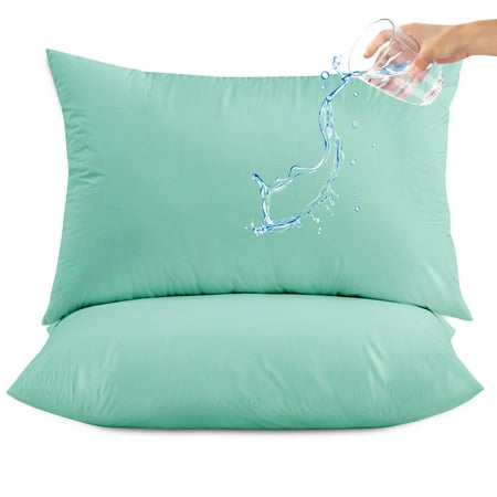 Hitime Waterproof Pillow Protectors with Zipper Standard Size, Cooling Microfiber Zippered Pillow Case Protector,Bed Pillow Case Cover Prevent Bedbug Dust Mite and Allergen (2 Packs, Standard 20"x26")