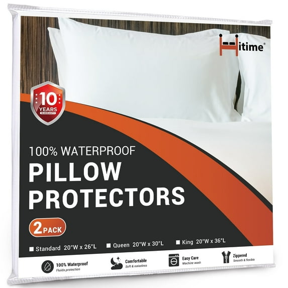 Hitime Waterproof Pillow Protector with Zipper Standard Size, Cooling Microfiber Zippered Pillow Case Protector,Bed Pillow Case Cover Prevent Bedbug Dust Mite and Allergen (2 Packs, Standard 20"x26")