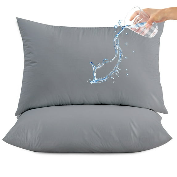 Hitime Waterproof Pillow Protectors with Zipper Standard Size, Cooling Microfiber Zippered Pillow Case Protector,Bed Pillow Case Cover Prevent Bedbug Dust Mite and Allergen (2 Packs, Standard 20"x26")