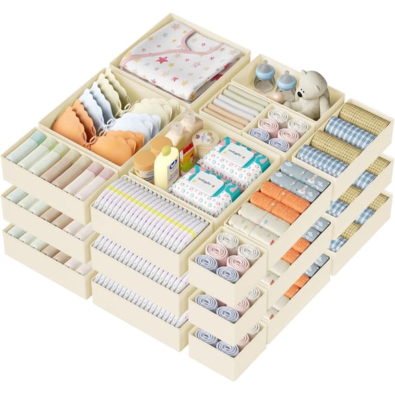 Hitimp 10‑Piece Drawer Organizer Set, Foldable Closet Storage Dividers for Baby Clothes, Underwear & Socks, Beige