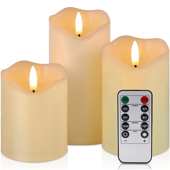Hitimp Real Wax Flickering Flameless LED Candles with Remote & Timer, Realistic Battery Operated Candle Set of 3 for Home, Wedding, Fall Room Decor & Table Centerpieces