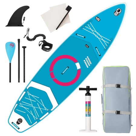Paddle 11'x34 x6 ultra wide inflatable vertical paddle board with adjustable paddles, backpack, belt, and manual pump