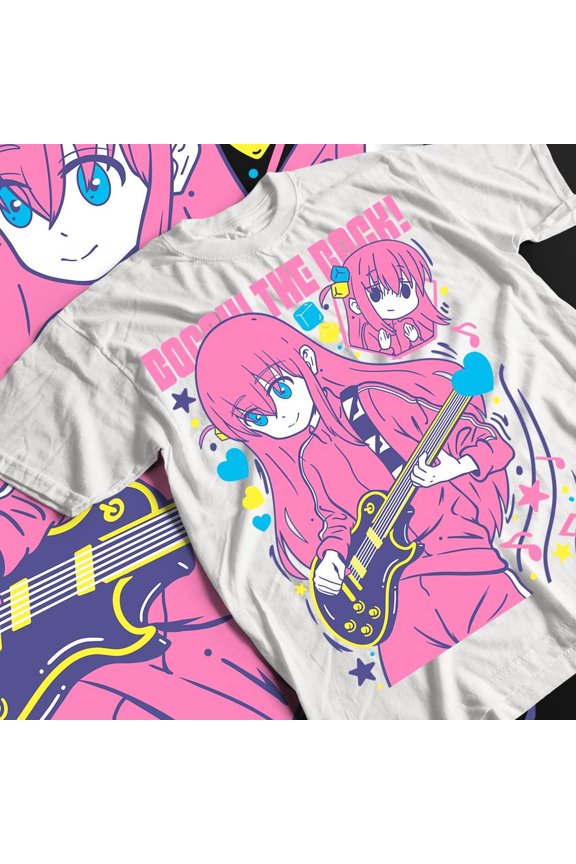 Hitori Gotoh Bocchi Graphic Tee - Pink Hair Guitarist Tracksuit Rock Shirt