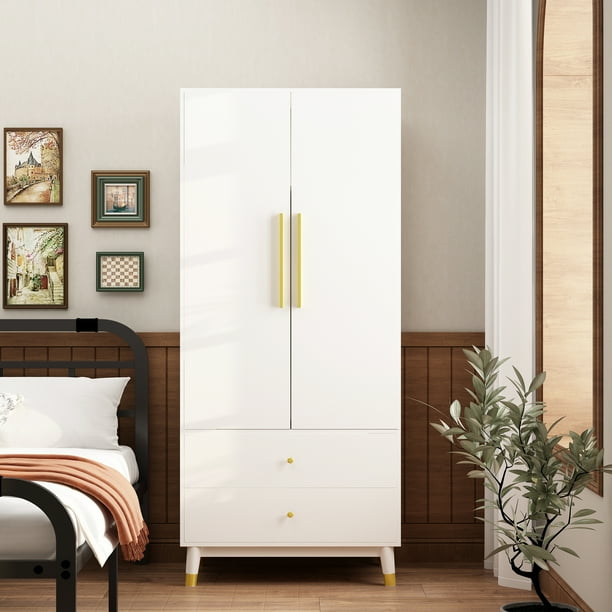 Hitow 2 Door Wardrobe Armoire, Clothing Storage with Hanging