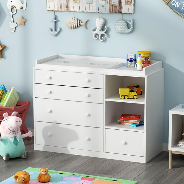 Hitow Baby Changing Table Dresser Nursery Chest with Storage, 5 Drawers