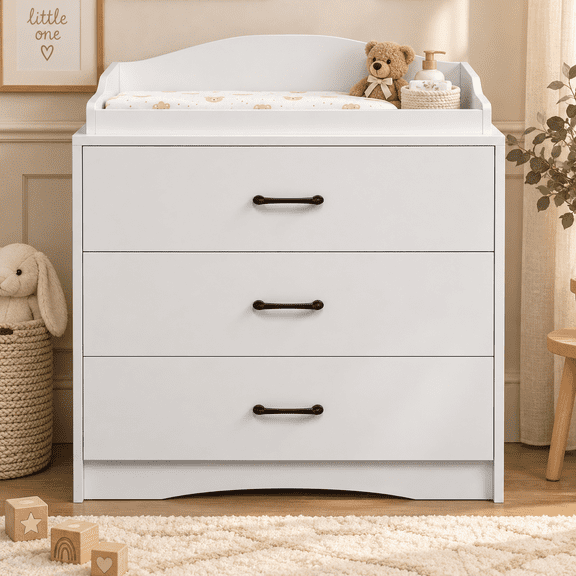 OxyLife Changing Table Dresser, Nursery 3-Drawer Dresser with Changing Top, White