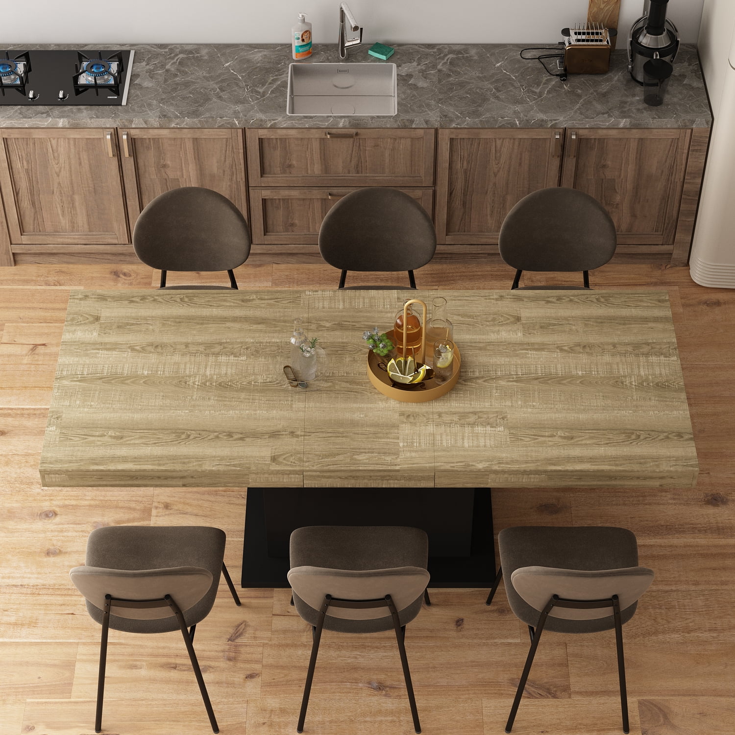 Hitow Extendable Dining Table for 6-8 Person, 63-78.7" Wide, Oak+Black ...