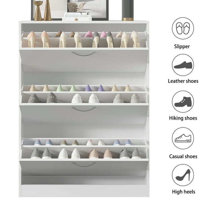 Eclife Flip Drawers Entryway Shoes Cabinets with Doors Narrow Slim 20 Pair  3 Tier Shoe Shoe Rack Freestanding Modern Shoes Storage Organizer Shelves