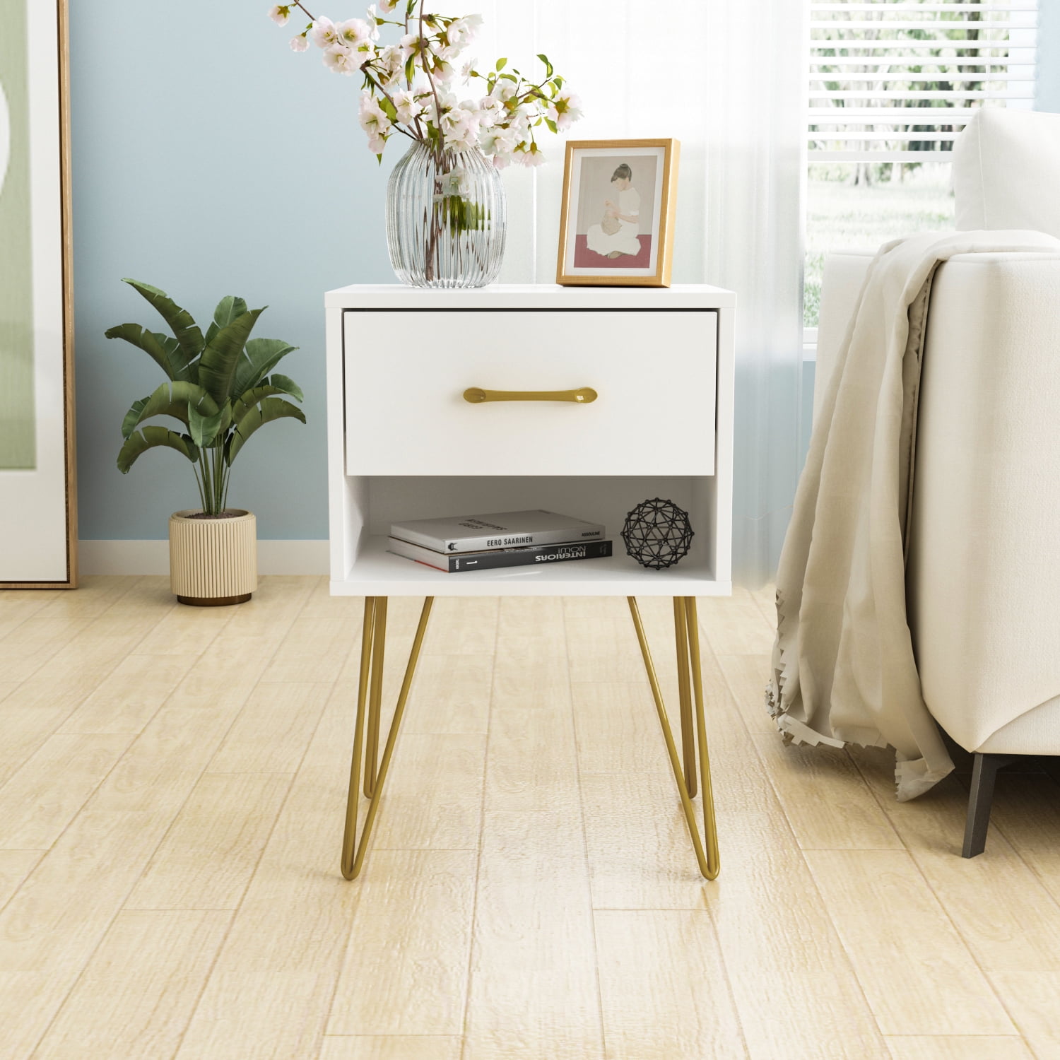 OXYLIFE Modern Nightstands with Drawer and Open Shelf, Night Stand